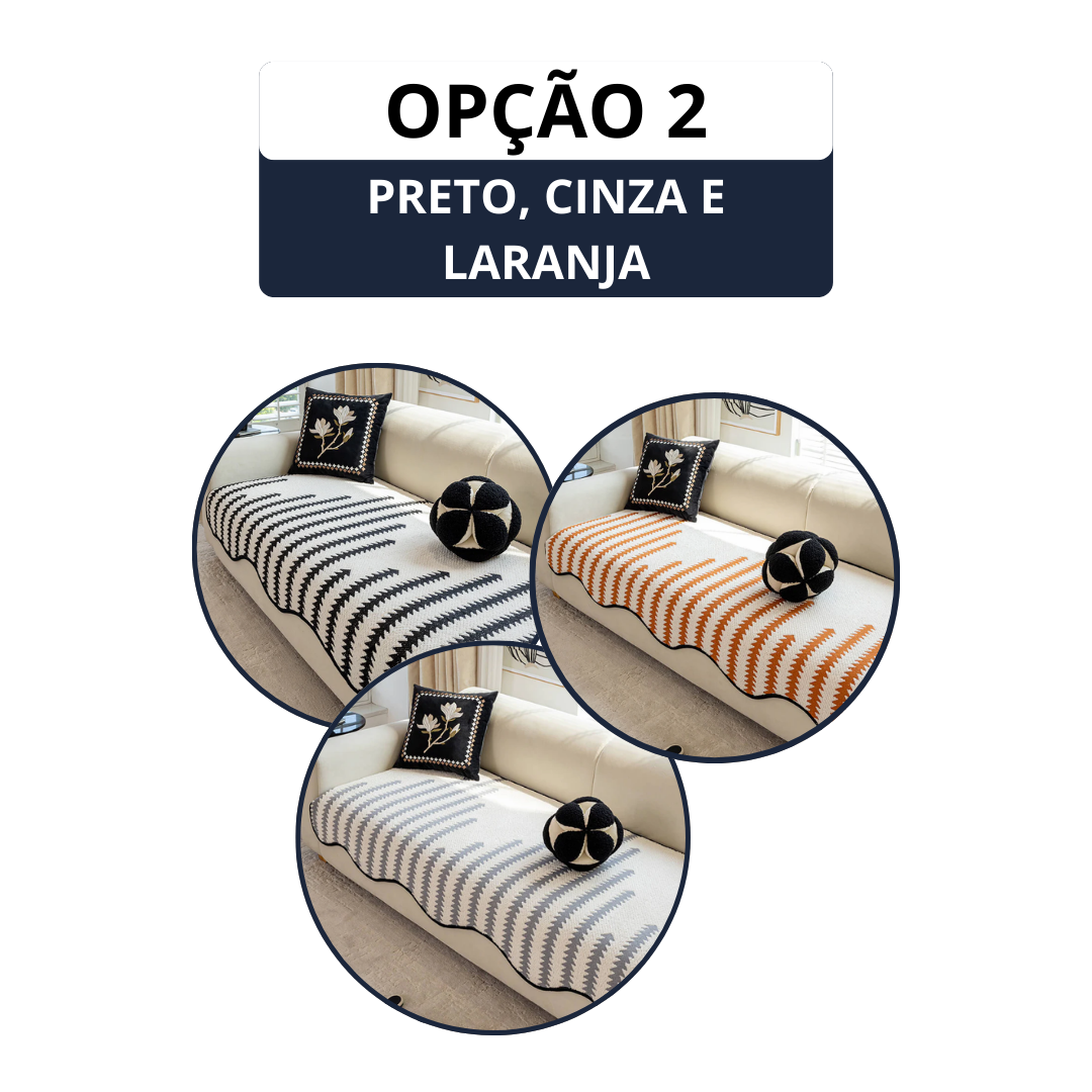 [COMPRE 2 LEVE 3] Capa de sofá moderna em chenille com estampa chevron e bordas onduladas.