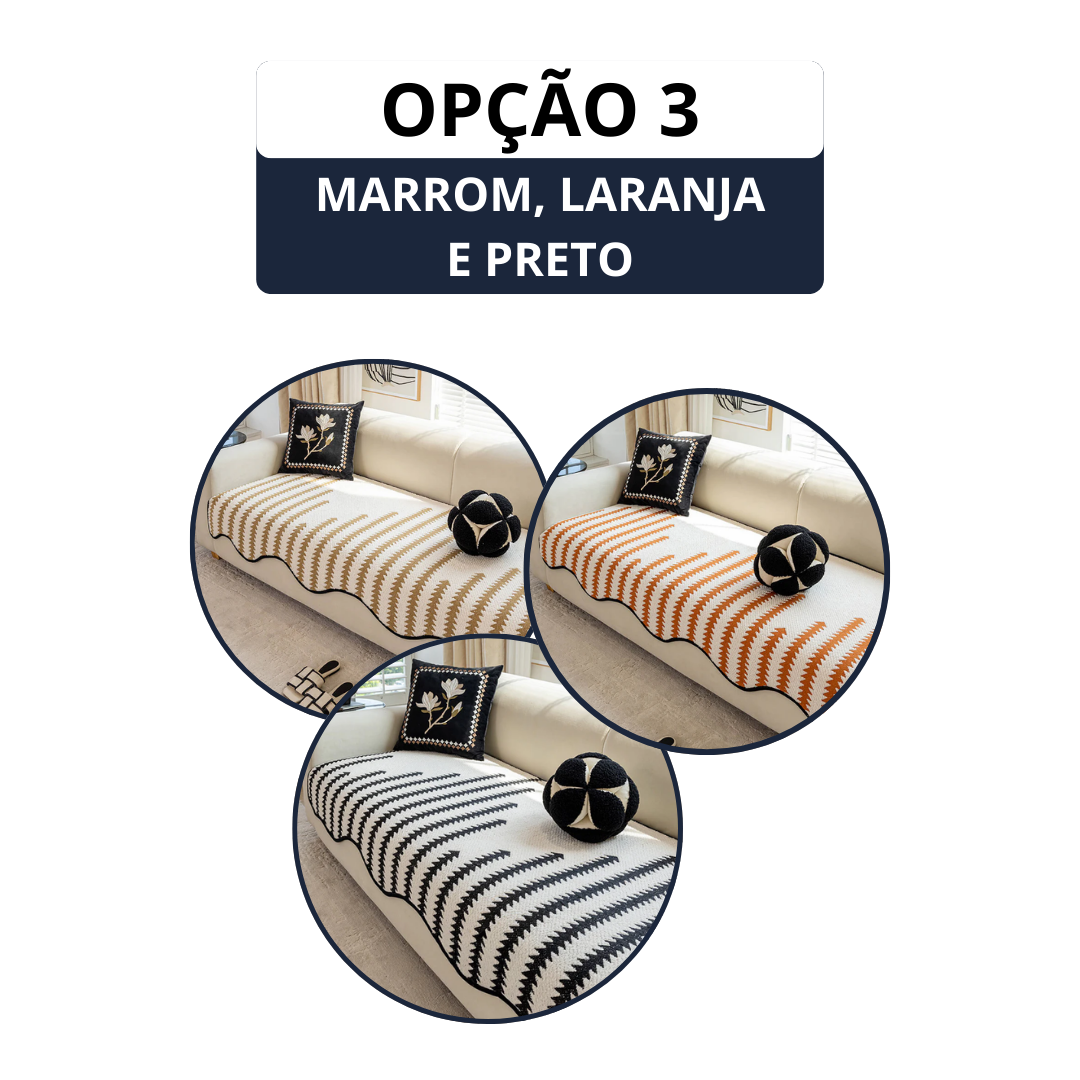 [COMPRE 2 LEVE 3] Capa de sofá moderna em chenille com estampa chevron e bordas onduladas.