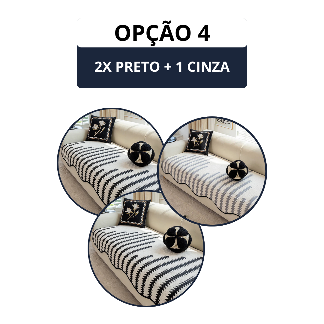 [COMPRE 2 LEVE 3] Capa de sofá moderna em chenille com estampa chevron e bordas onduladas.