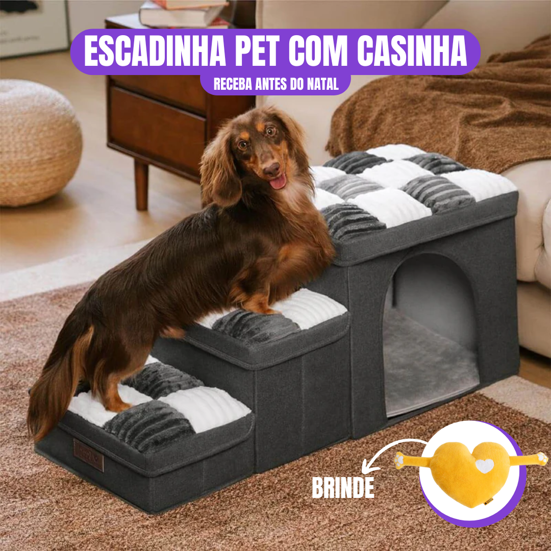[OFERTA DE NATAL] Escada Para Pet Artesanal com Espaço Interno + Brinde