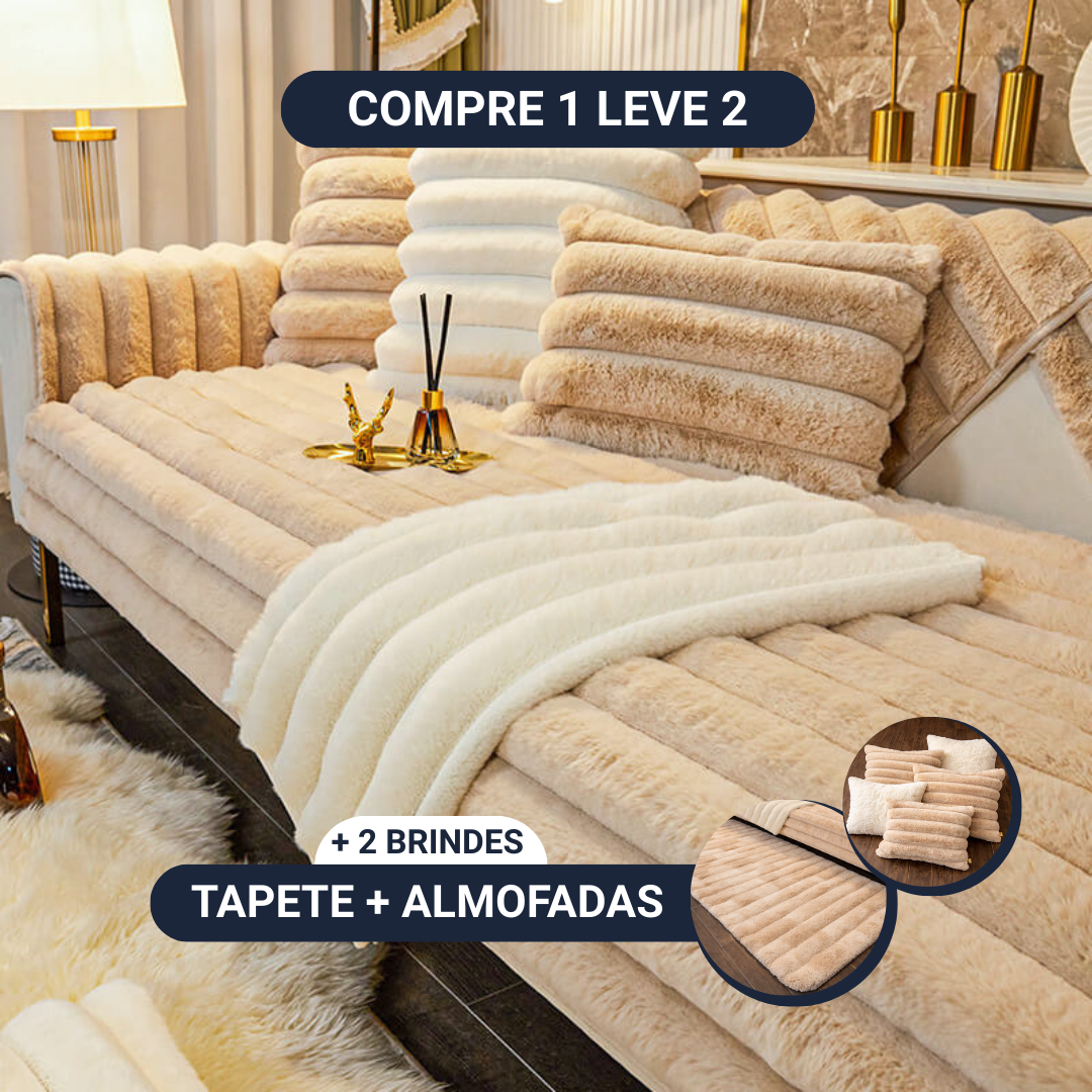 [COMPRE 1 LEVE 2] Capa de sofá listrada, espessa e macia [BRINDES] Tapete + Kit Almofadas