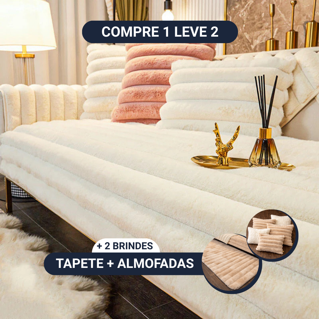 [COMPRE 1 LEVE 2] Capa de sofá listrada, espessa e macia [BRINDES] Tapete + Kit Almofadas
