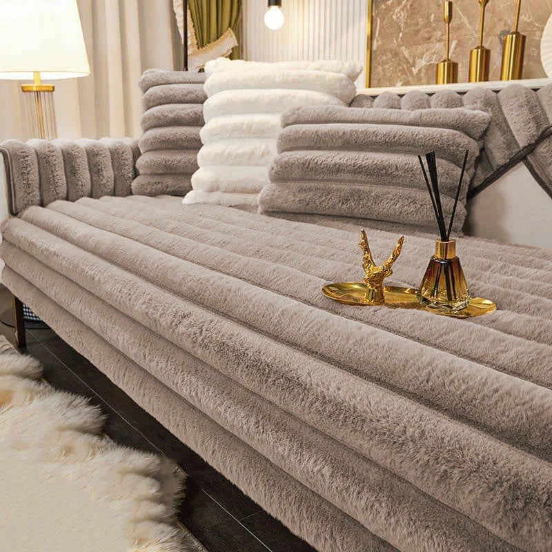 [COMPRE 1 LEVE 2] Capa de sofá listrada, espessa e macia [BRINDES] Tapete + Kit Almofadas